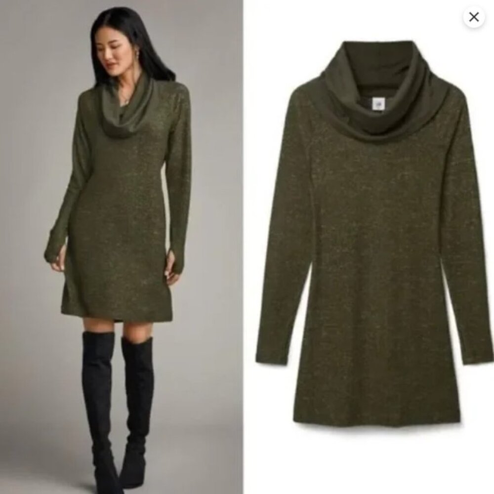 Cabi Green Solace Cowl Neck Cinch Back Sweater Dress size M